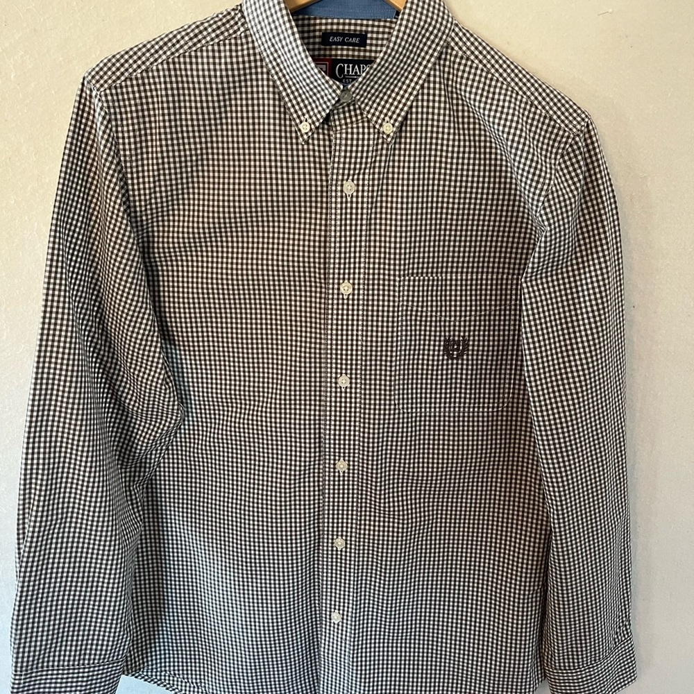 Mens Chaps Gray and White Check Easy Care Button Down